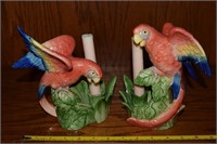 Pair Fitz & Floyd Ceramic Parrots Candle Holders