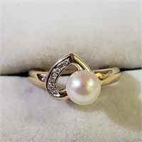 $2000 14K  Freshwater Pearl Diamond(0.08ct) Ring