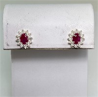 Sterling Diamond/Ruby Earrings 3 Grams