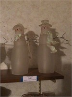 (2) Frosted Glass Snowmen (Tallest 13")