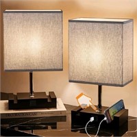Set of 2, Dual charging ports table lamp with two