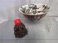 Decorative Monkey Bowl & Cast Monkey Candle Holder