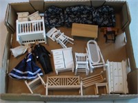 Assortment Of Doll House Furniture & Dolls