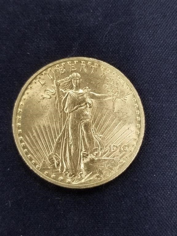 1910 St Gaudens $20 gold double eagle, upgraded, A