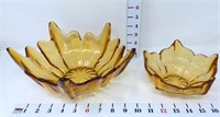 (2) Amber Glass Lotus Bowls