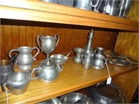 Double Handled Pewter Vessels, Pitchers, Fruit Ser