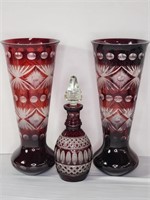 Monumental Bohemian Czech red cut to clear vases