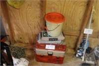 TACKLE BOXES, 2 EMPTY CASES, MINNOW BUCKET