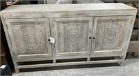 Mango Wood 3 Door Credenza , Carved Front 64” x