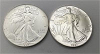 (2) 1987 Silver Eagles