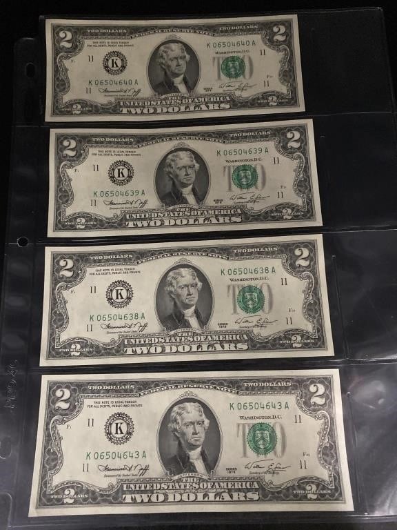 (4) Two Dollar Bills Series 1976