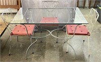 Glass Top Metal Table with 3 Chairs