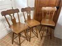 3 Solid Wood Swivel Bar Stools 39in high Seat 24in