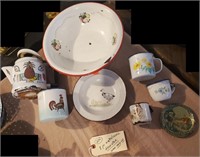 8pc old decorated enamelware