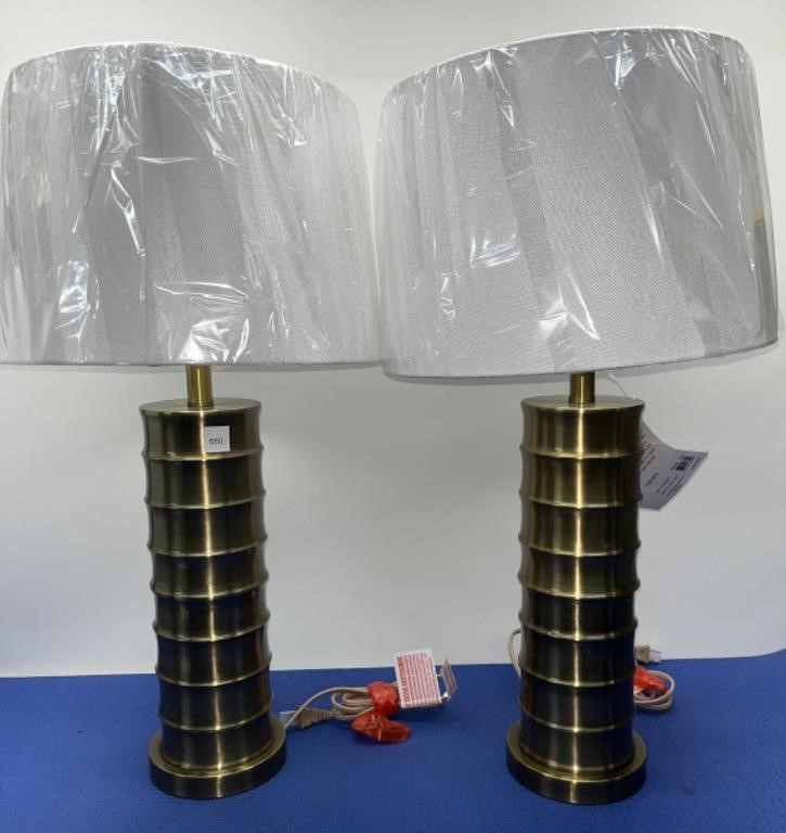 Pair of Brass Style Table Lamps with Shades New