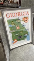 Framed  Illustrated Map Of Georgia The Peach