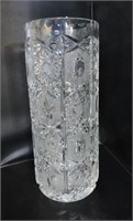 12"T 5"W STAR CUT CYLINDER SHAPE VASE ETCHED POPE