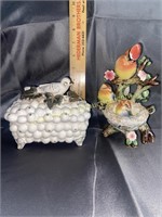 Vintage waxwing bird statue and powder box-