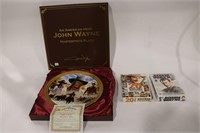 JOHN WAYNE MASTERPIECE PLATE AND 2 VHS TAPES