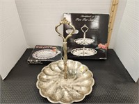 Silver plated 2 tier sever & 1 tier server,scallop