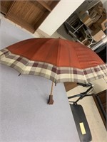 Vntg Parasol / Umbrella w/ Wooden Handle