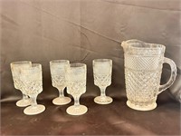Vintage Clear Pressed Glass Pitcher/Glass set