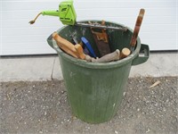 GREEN GARBAGE BIN W/ CONTENTS