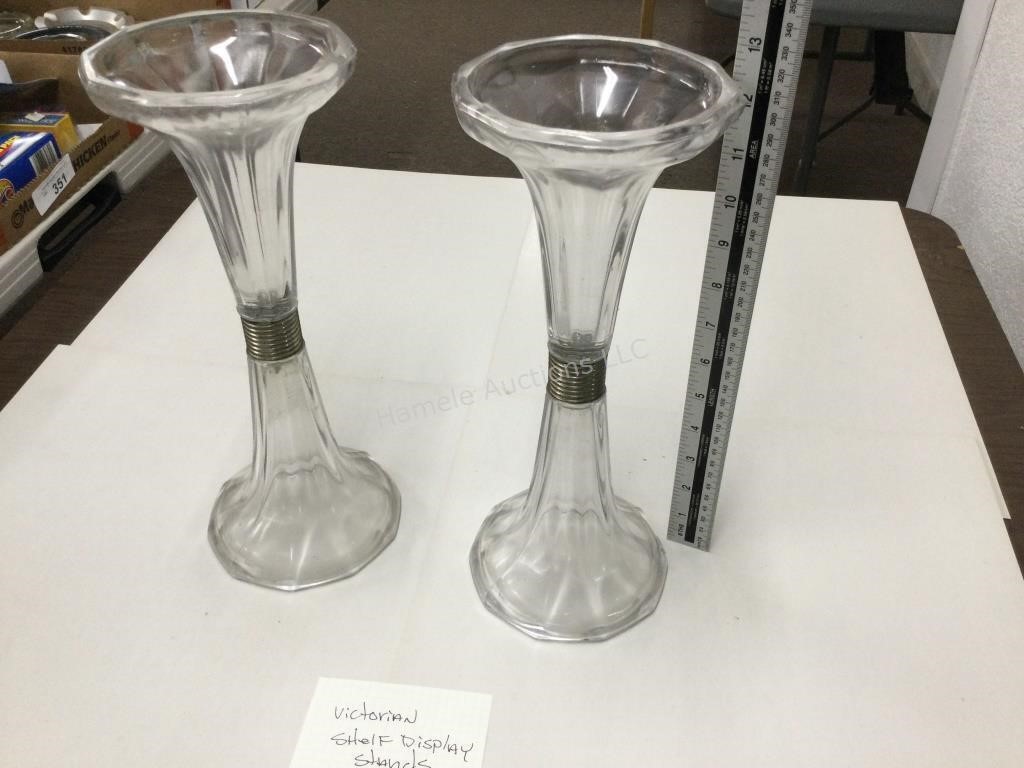 Pair of glass victorian shelf display stands