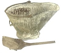 Vtg. Galvanized Coal Bucket with Shovel