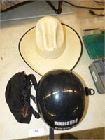 MOTORCYCLE HELMET & COWBOY HAT