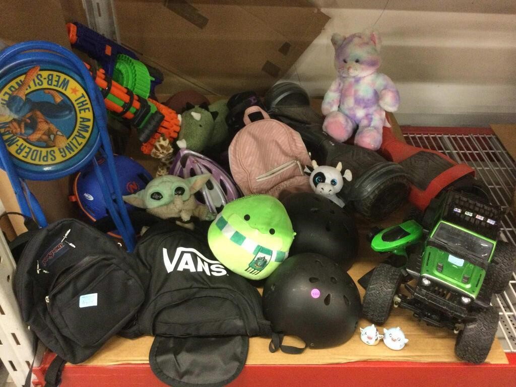 Kids toys, helmets, bags, hover boards and more.