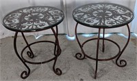 (2)Round Glass Wrought Iron Table Duo