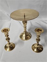 3 BRASS CANDLE HOLDERS TWO 5", ONE 7"X6.5"