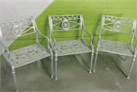 3 Silver Painted Metal Outdoor Chairs