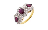 Ruby & diamond set 18ct yellow gold cluster ring