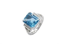 Aquamarine & diamond set 18ct white gold ring