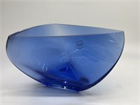 Dansk Blue Art Glass Handmade Triangular Bowl