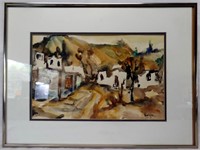 Listed Israeli Artist Yehuda Rodan Watercolor Art