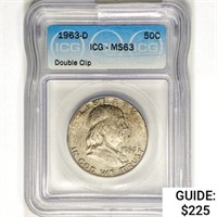 1963-D Franklin Half Dollar ICG MS63 Double Clip
