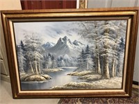 Oil On Canvas Winter Mountain Scene