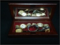 Dresser Top Box with (5) Vintage Men's Watches