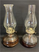 2 vtg. Retro Pressed Glass oil Kerosene Lamps