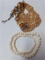Goldtone Necklace w/ Various Beads, Carved