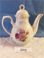 Unmarked Glossy Floral Ceramic Tea Pot