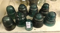 Vintage green glass insulators lot of 9