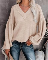 *Women's Waffle Knit V-Neck Tunic Shirt-L