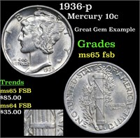 1936-p Mercury 10c Grades GEM FSB