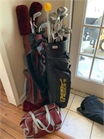 2 sets assorted golf clubs, shoes, all