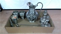 Grouping Of Pewter Pitcher, Candleholders Etc