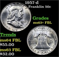 1957-d Franklin 50c Grades Select Unc+ FBL